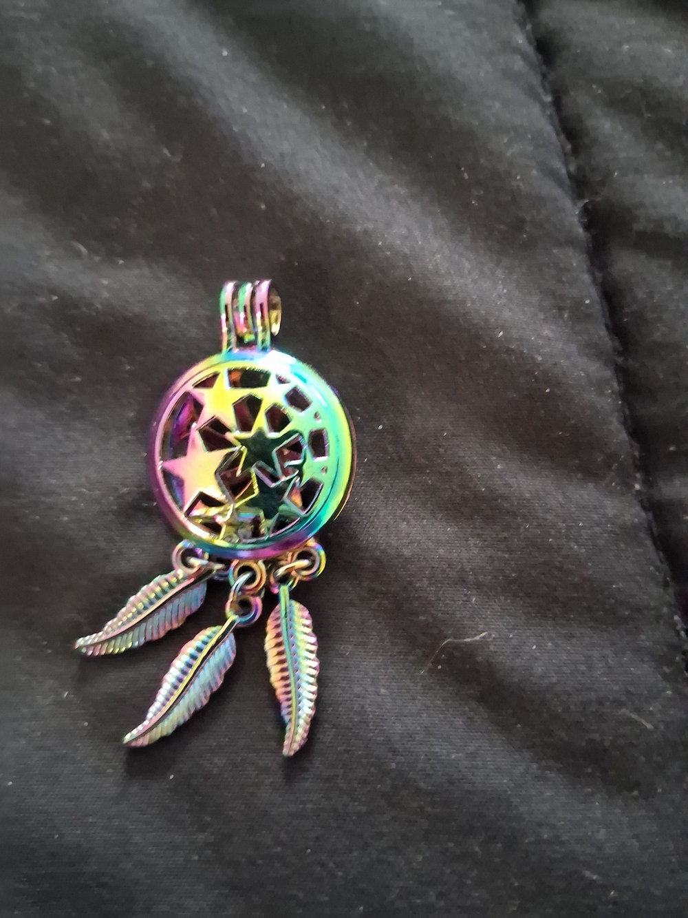 Iridescent Dreamcatcher Feather Pendant Necklace - Rainbow